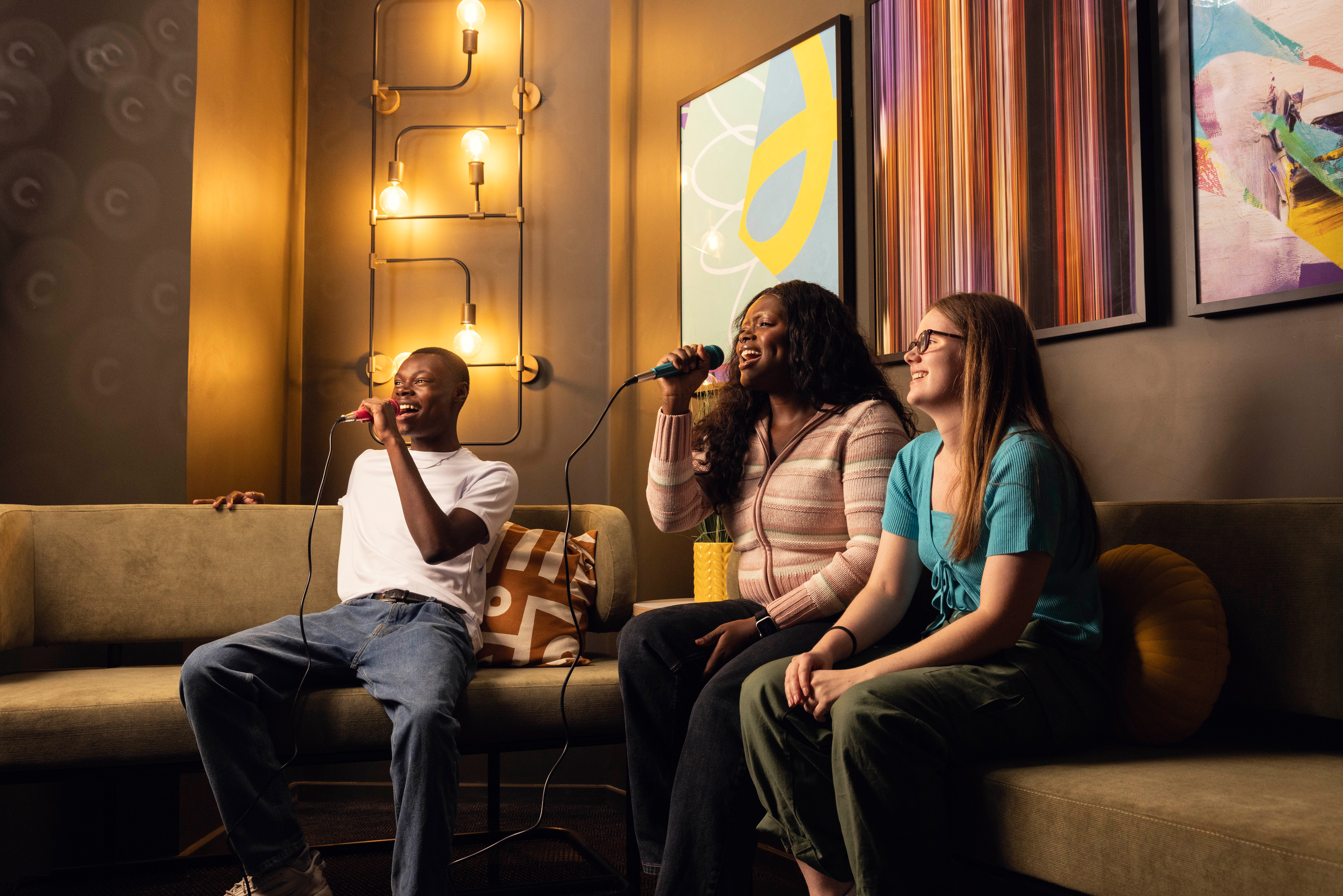 Students in the Karaoke room