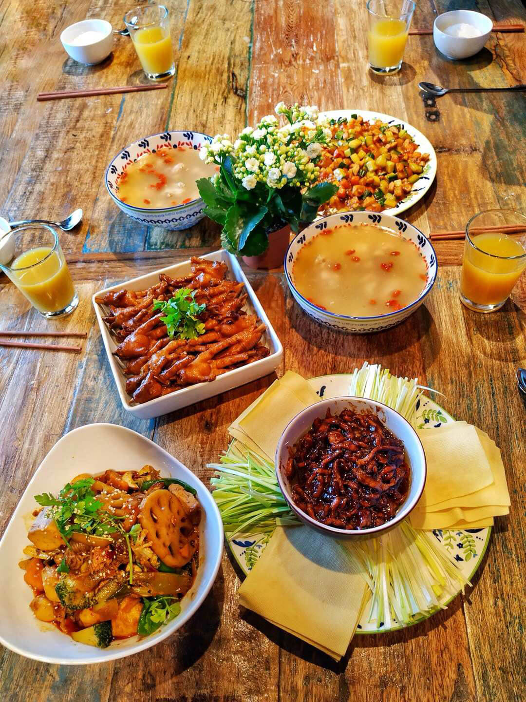 Plates of Chinese food on table