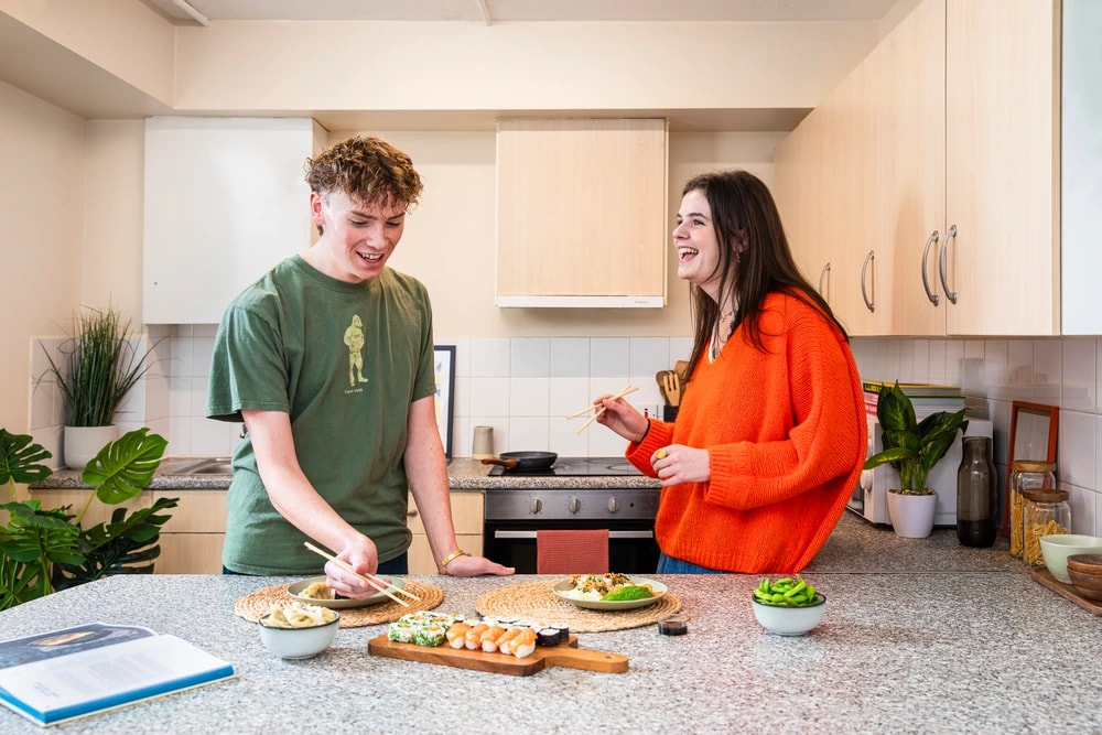 Students in shared kitchen