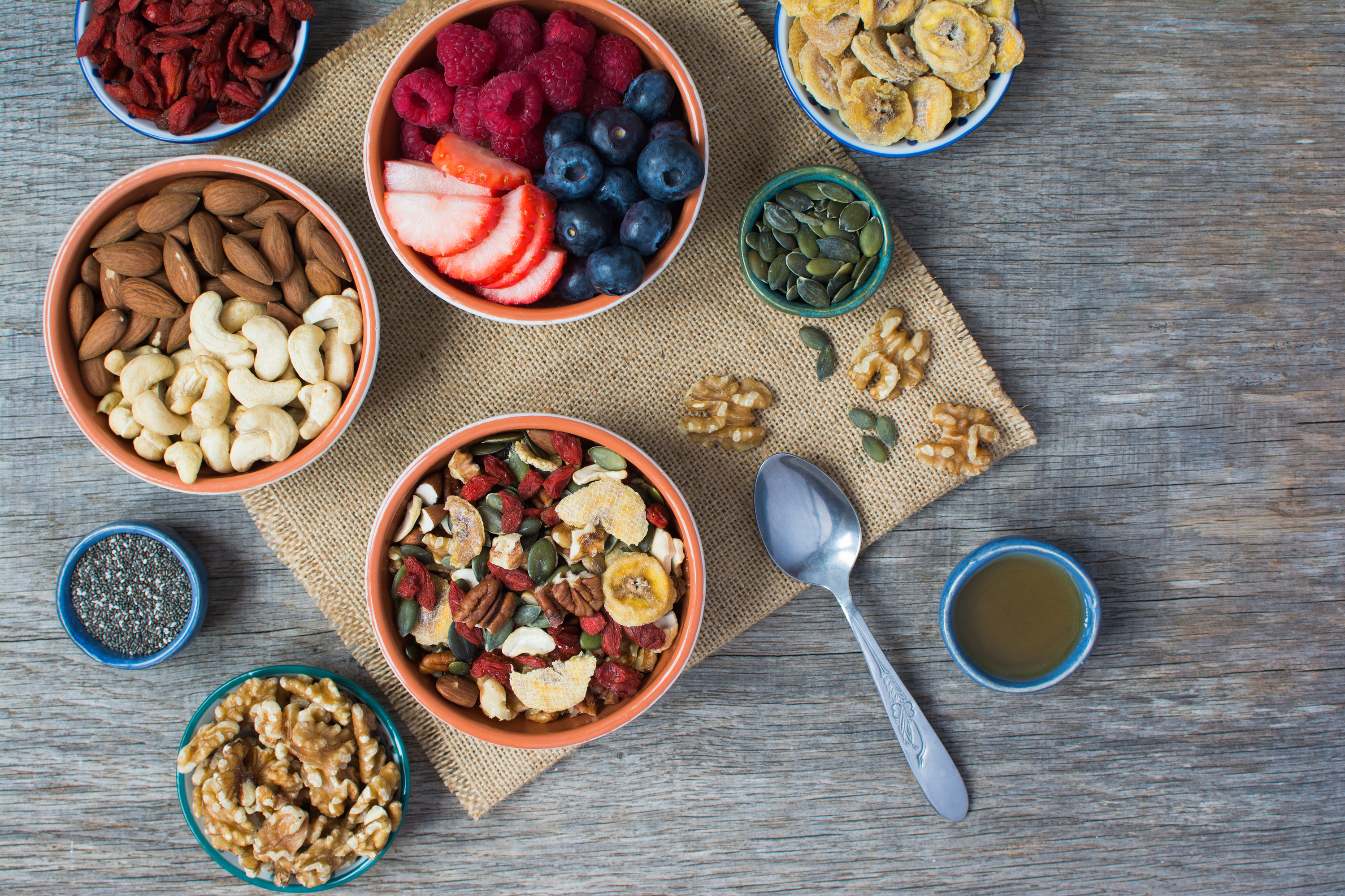 Bowls of food on table