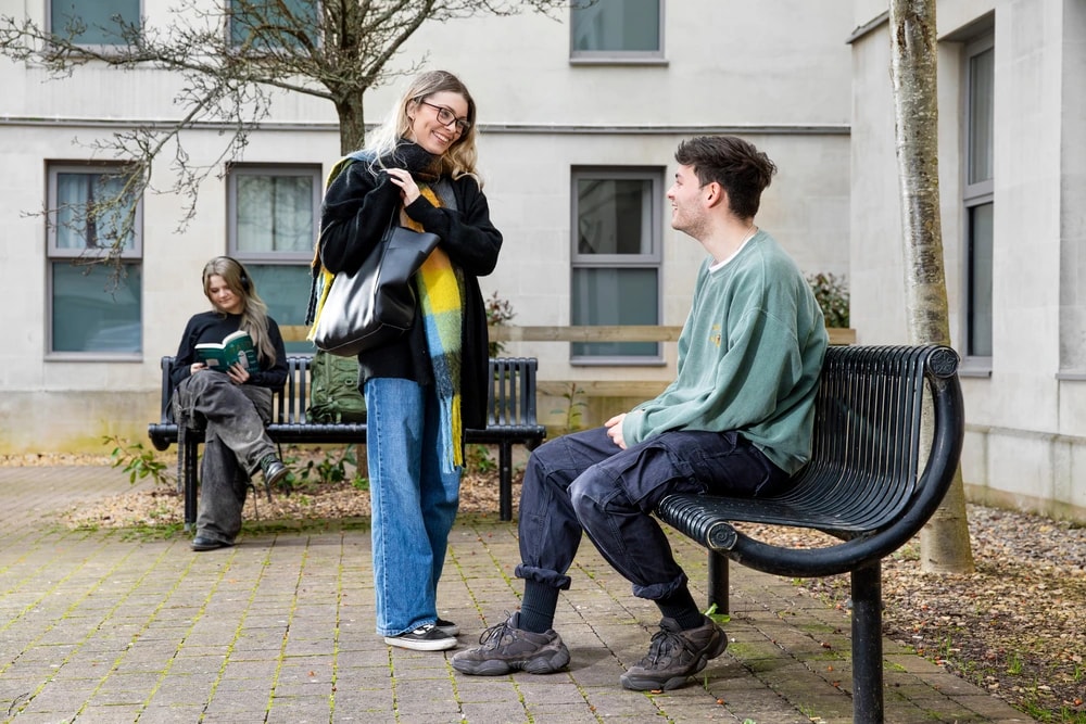 Students chatting in the courtyard