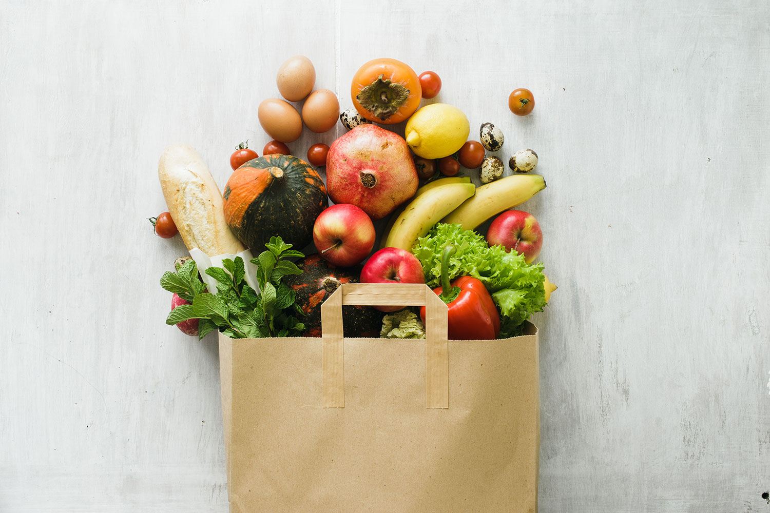 Food shopping in a brown paper bag