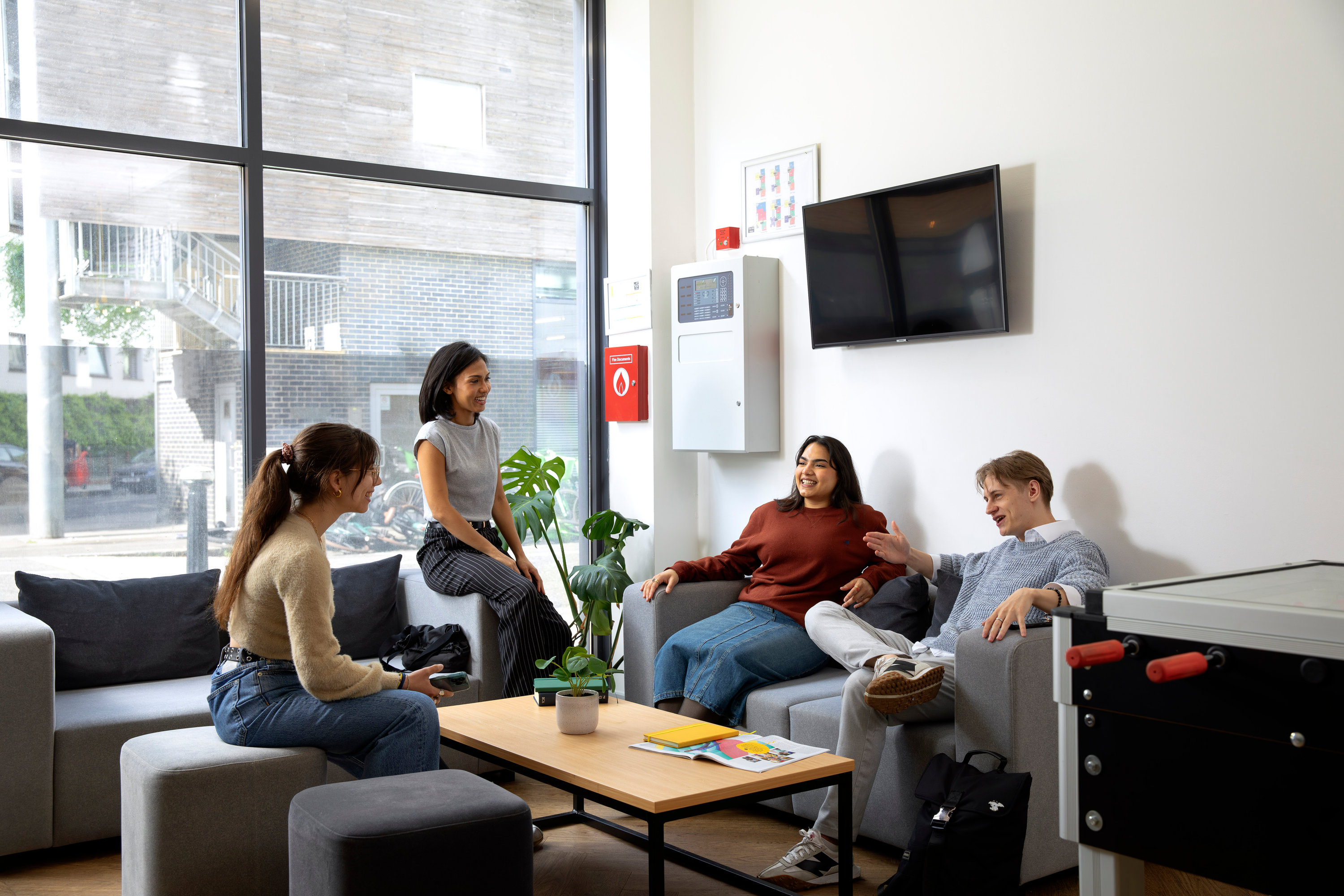 Students in the games area