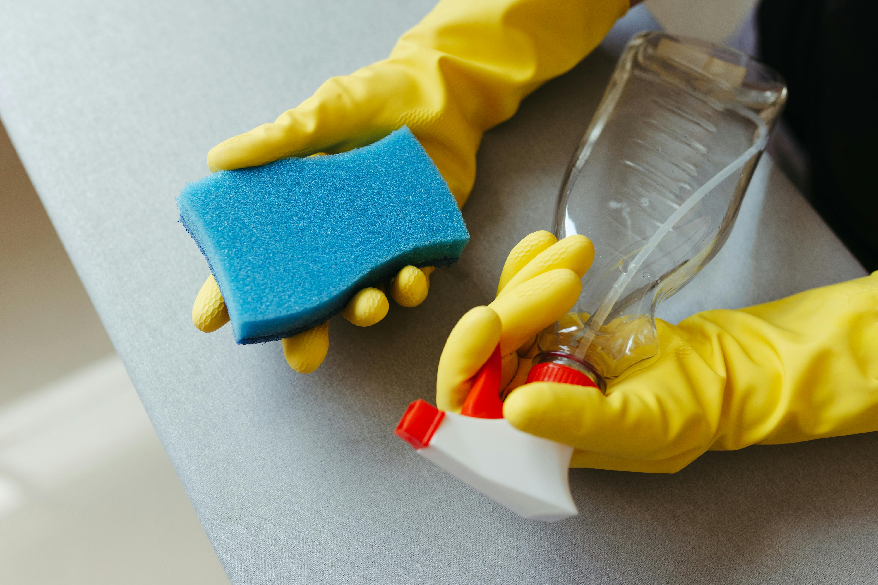 Person holding cleaning products