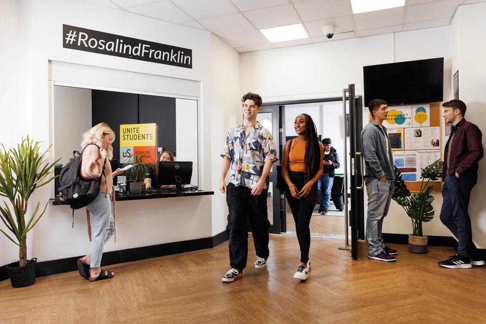 Students in the reception area