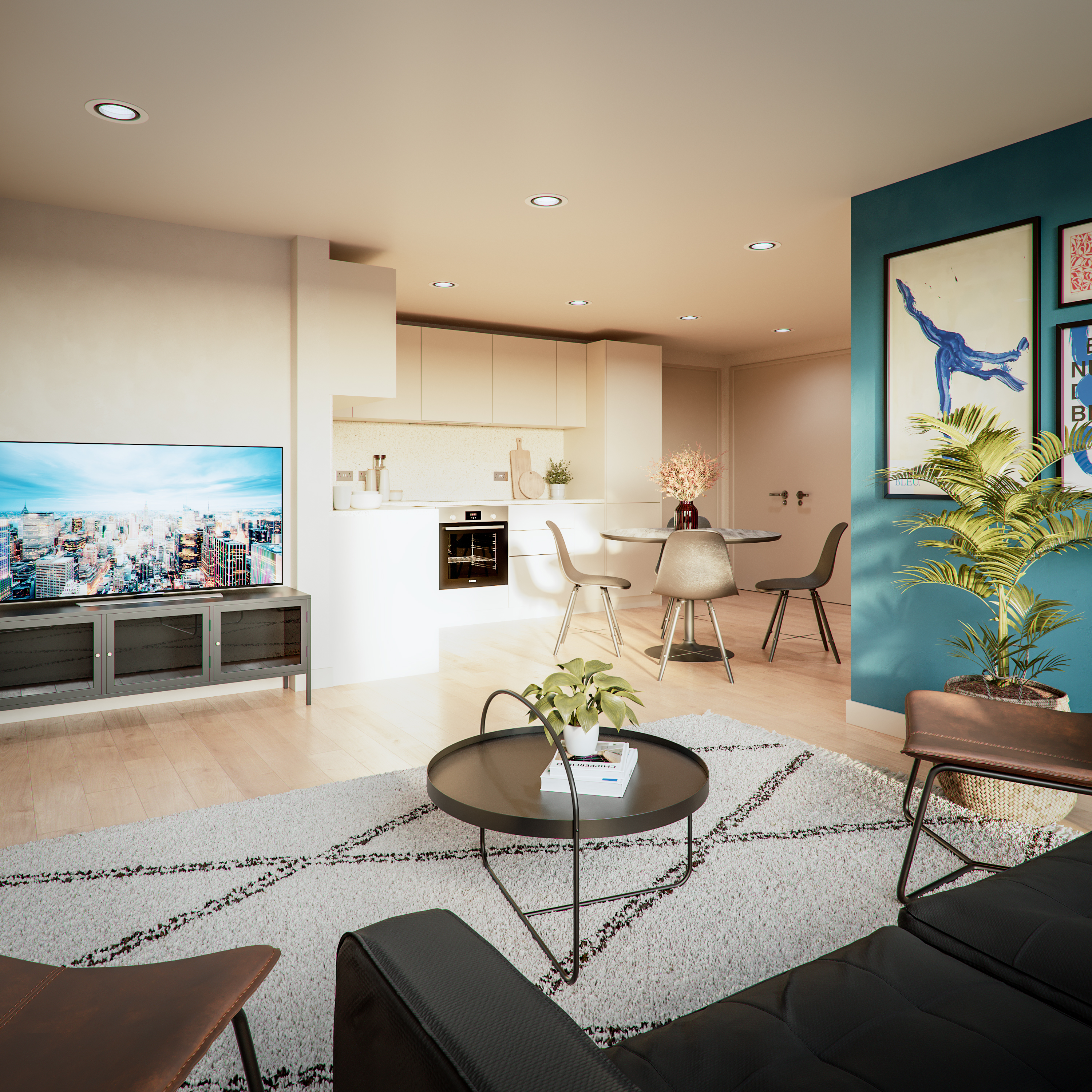 Shared kitchen and TV lounge (CGI)