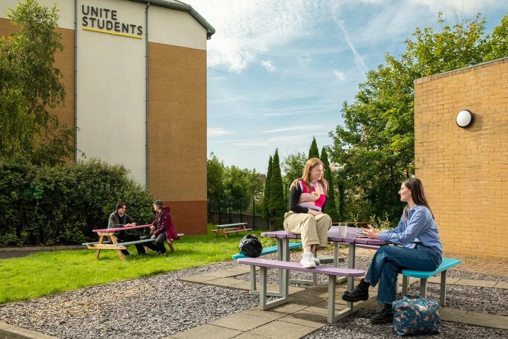 Students sat in courtyard 