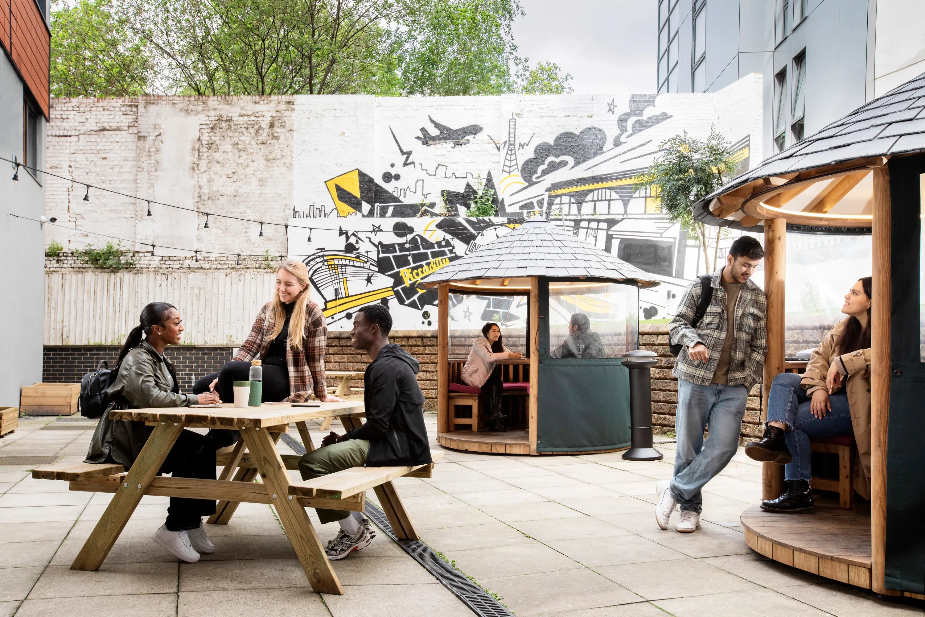 Students in courtyard Piccadilly Court