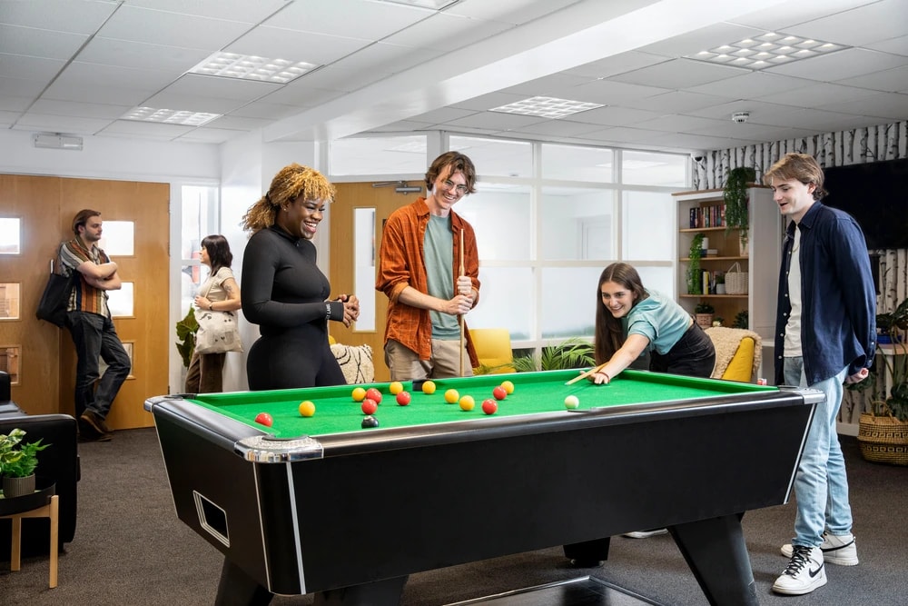 Students in games room at Severn Point