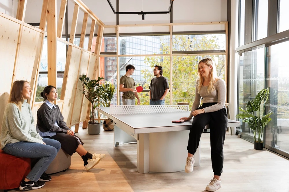 Students using the games area