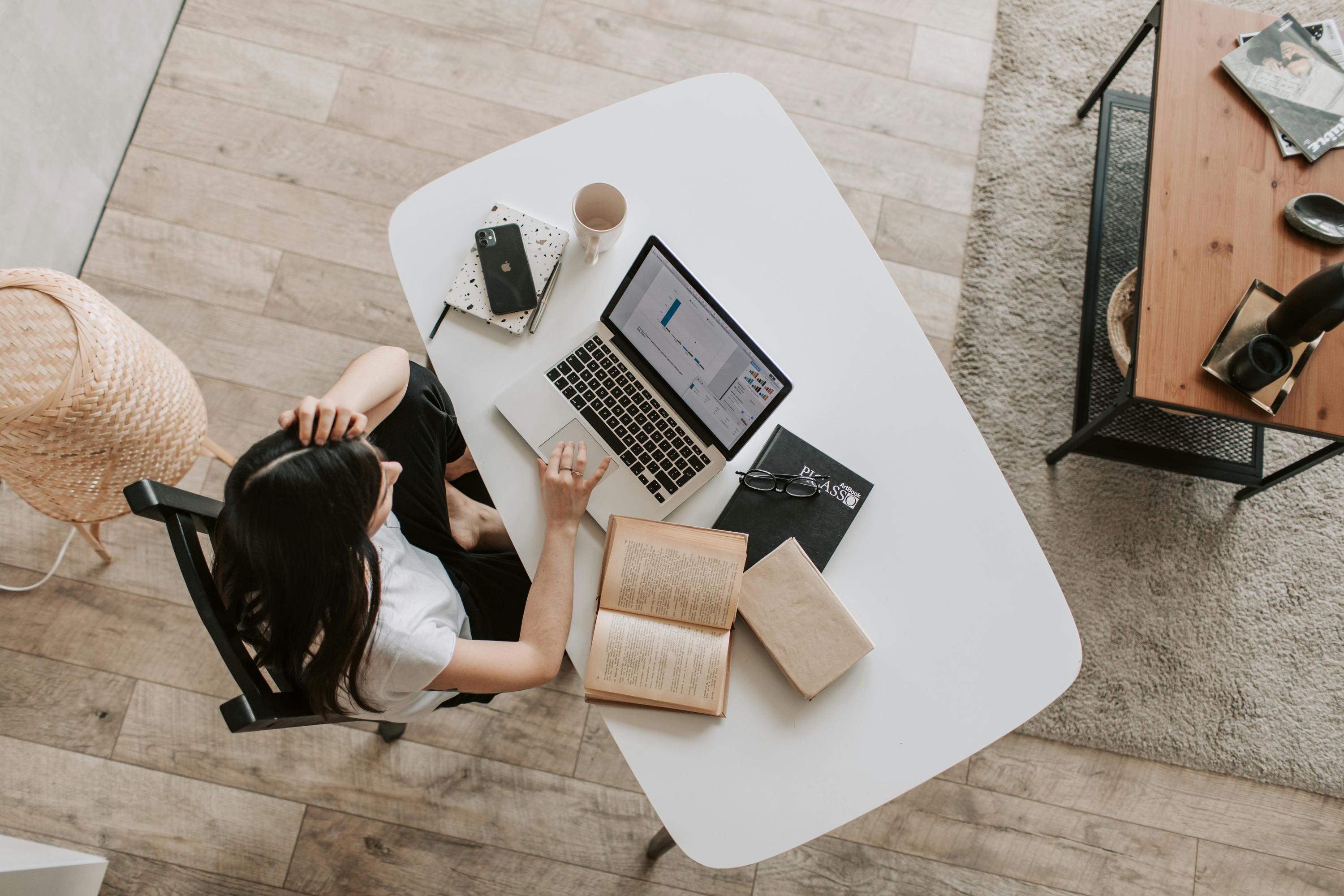 Birds-eye view of student sat at a desk