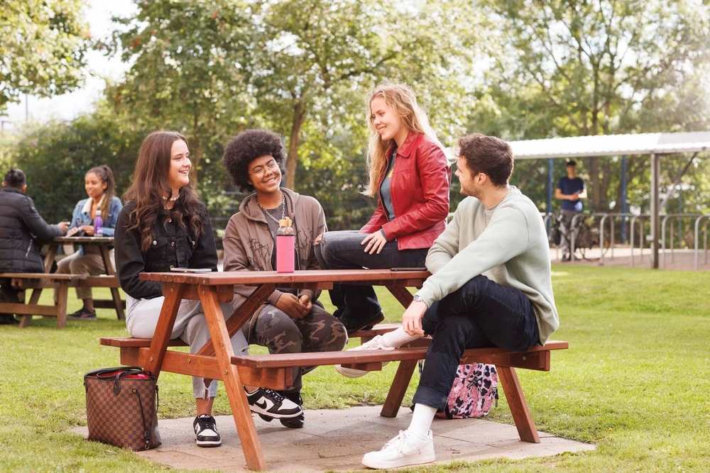 Students using the courtyard