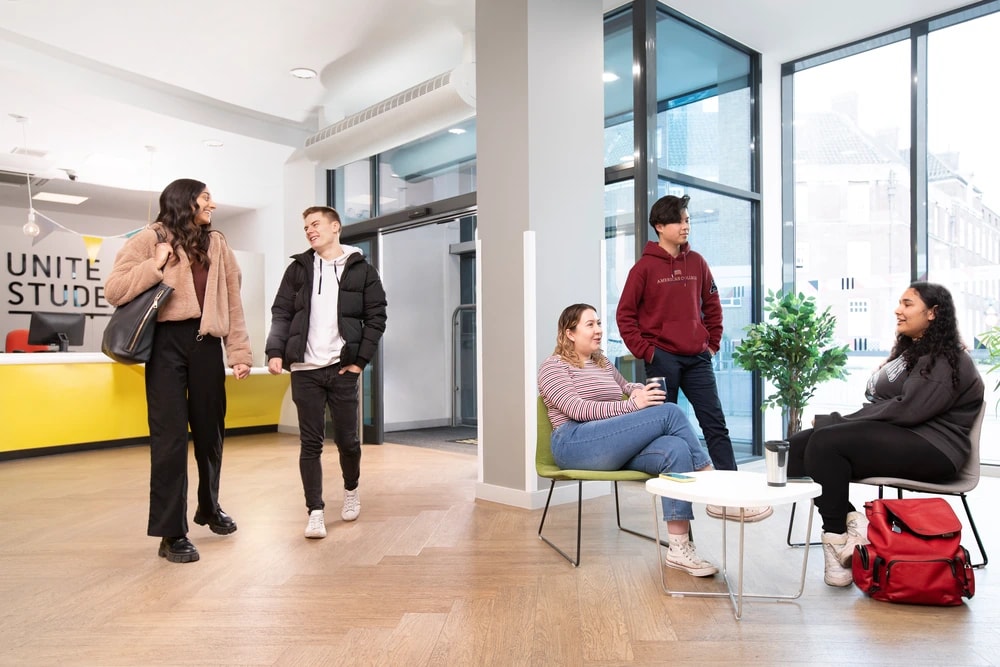 Students in the reception area