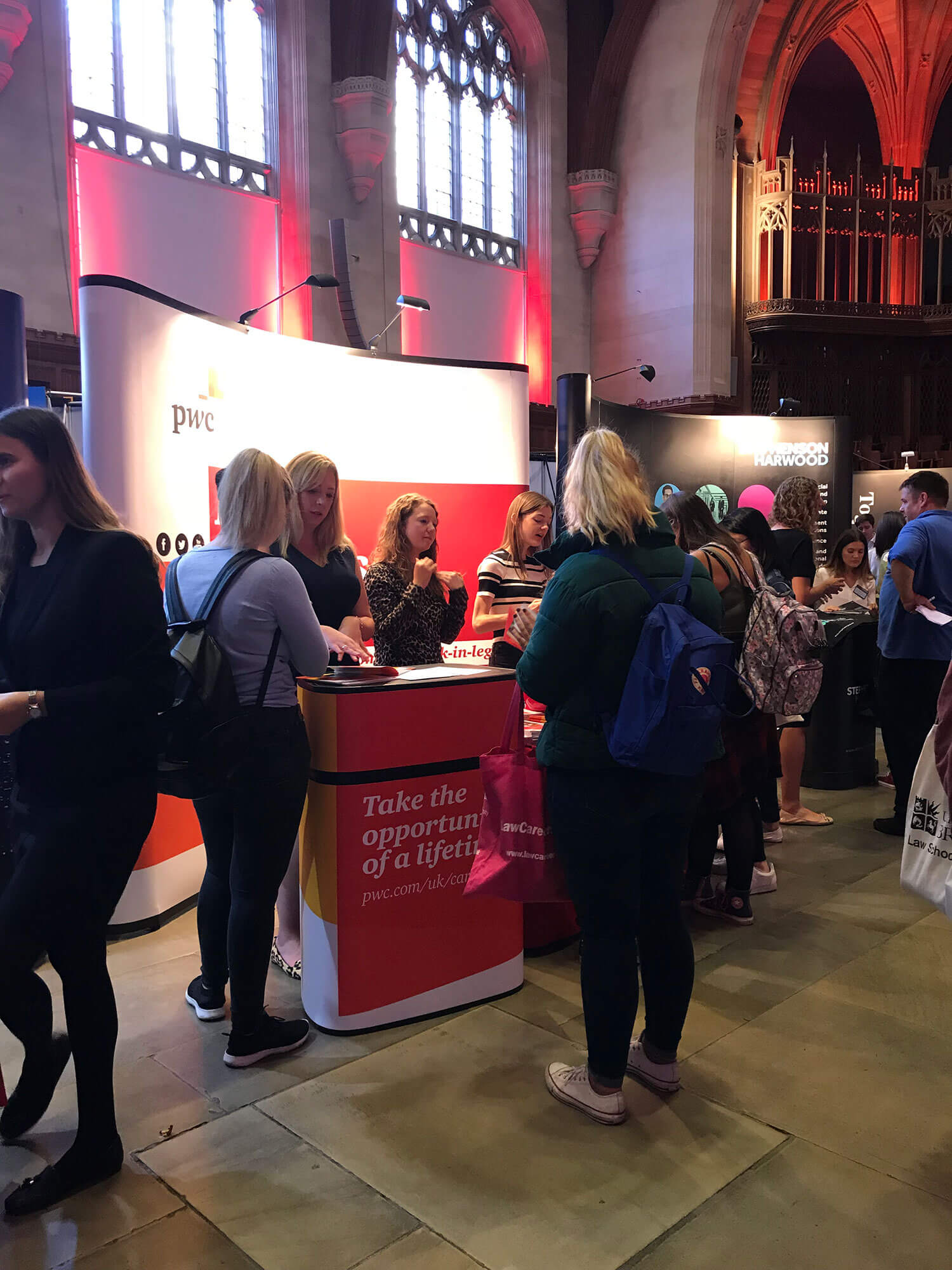 Students at career fair stand 