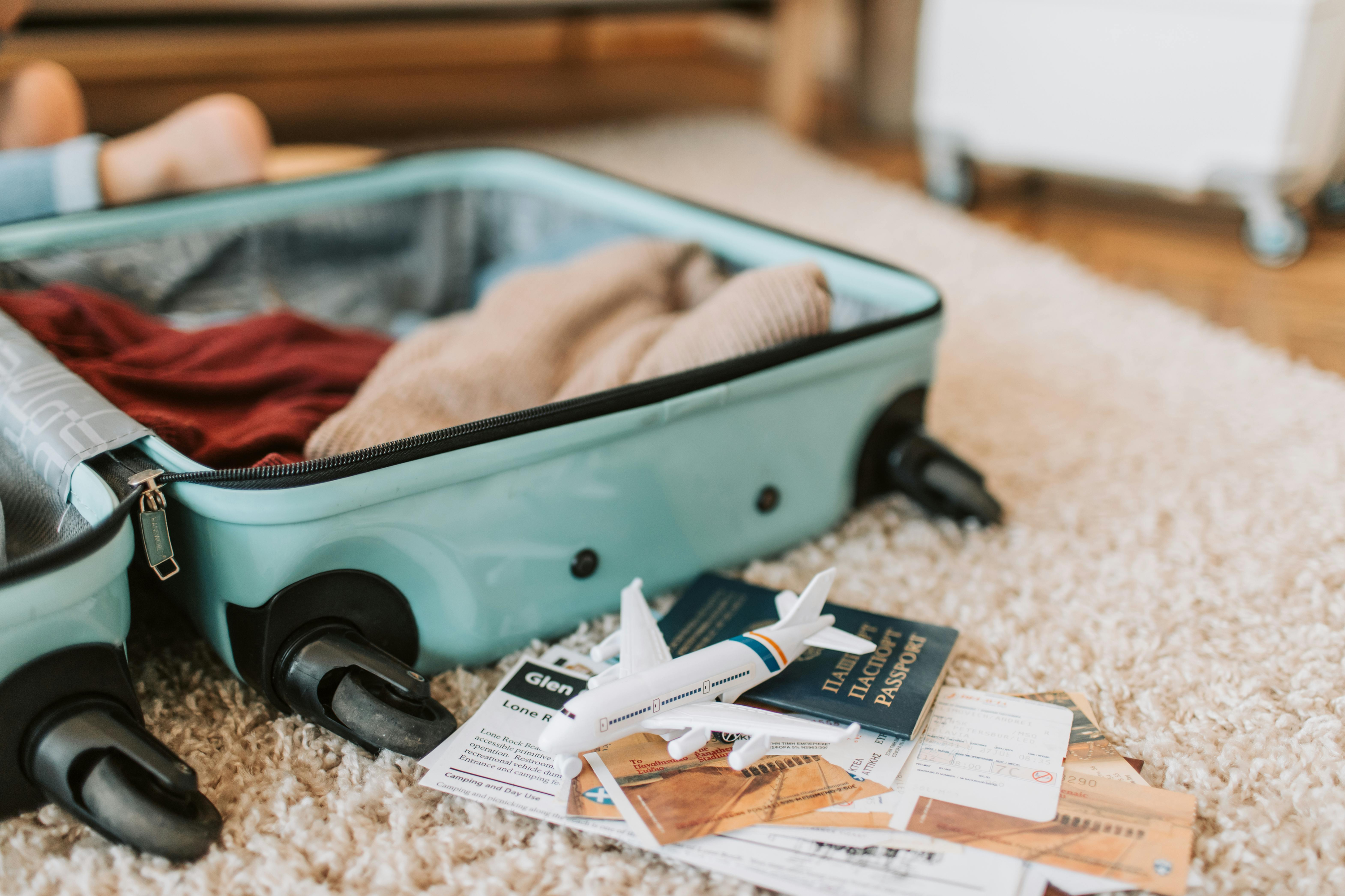 Packed suitcase on bed