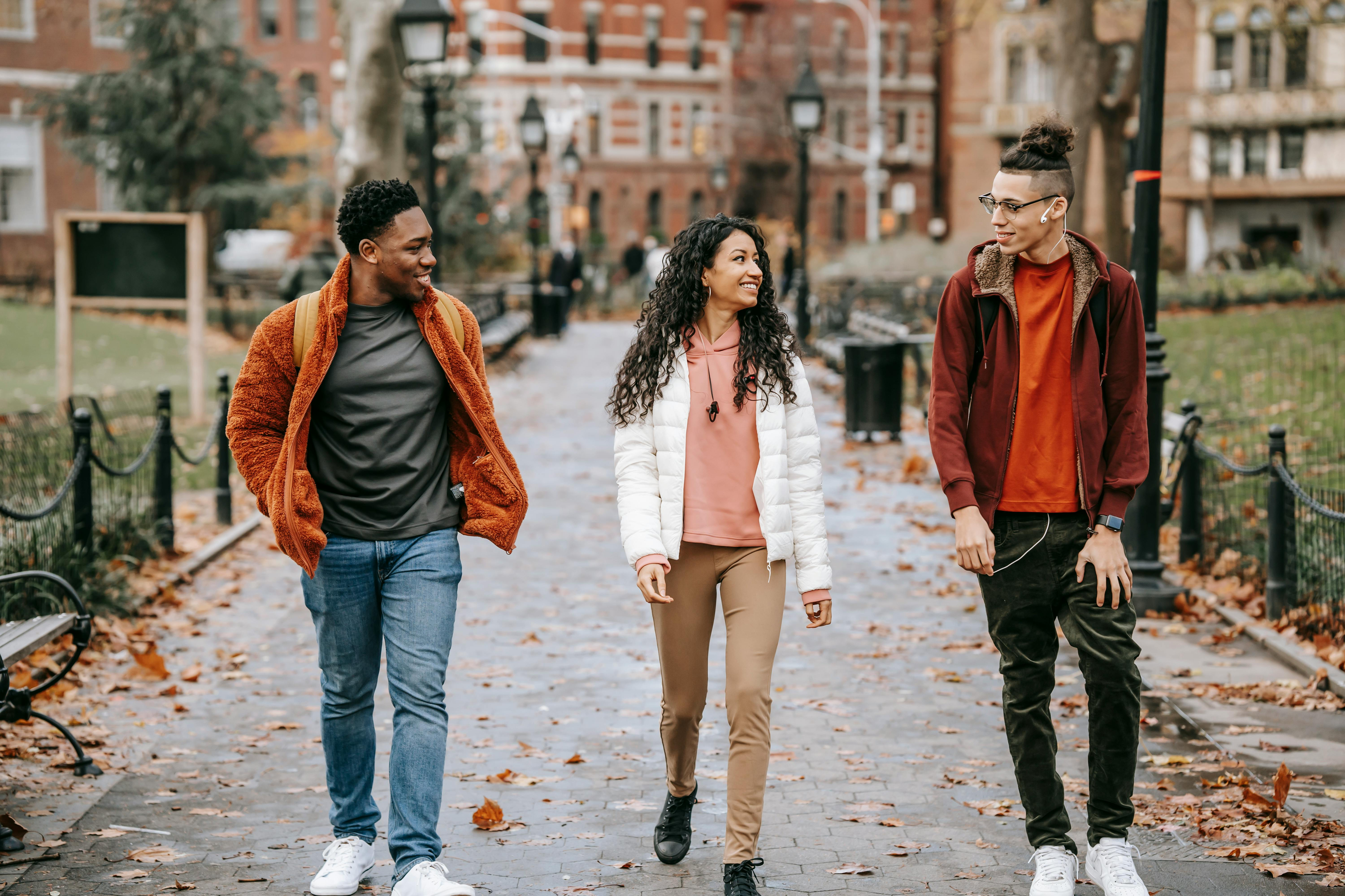 Three students walking together