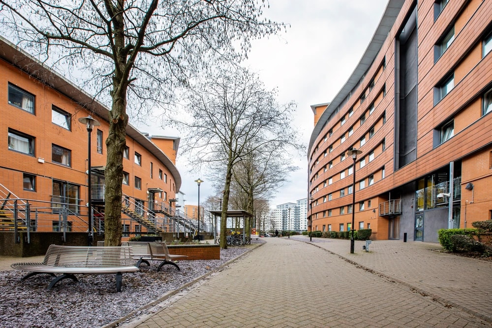 Exterior of Lakeside and courtyard