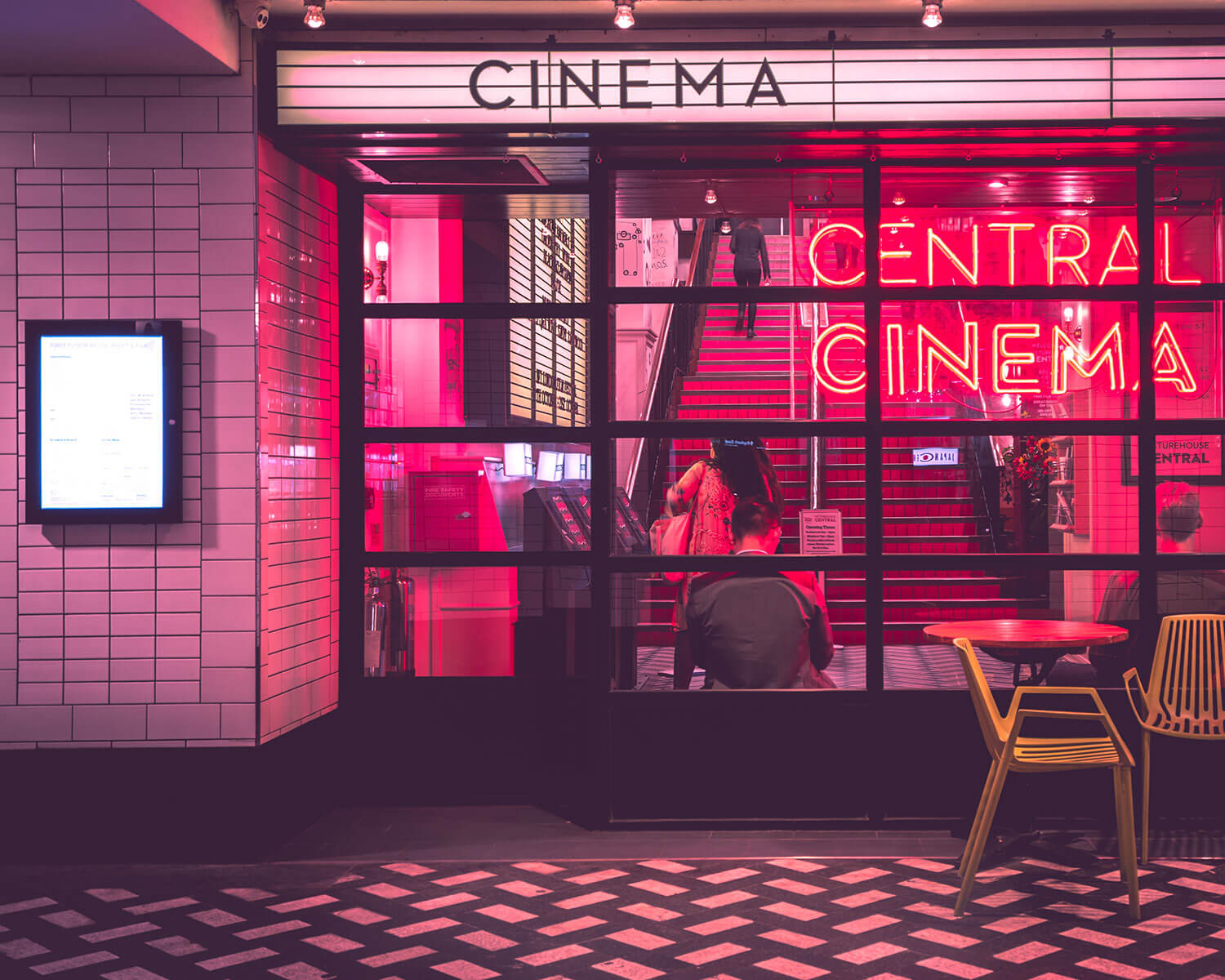 Exterior shot of the cinema in pink