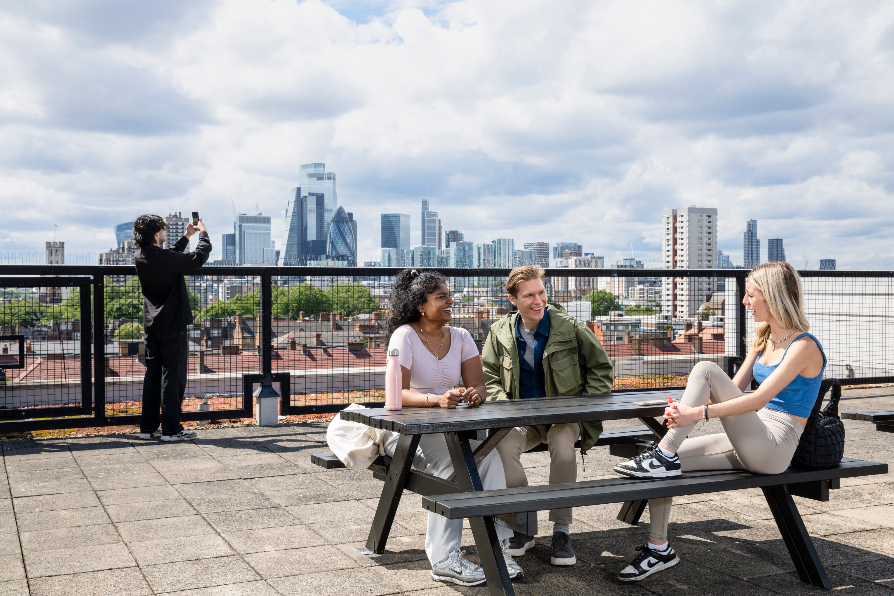 Students sat in the rooftop area