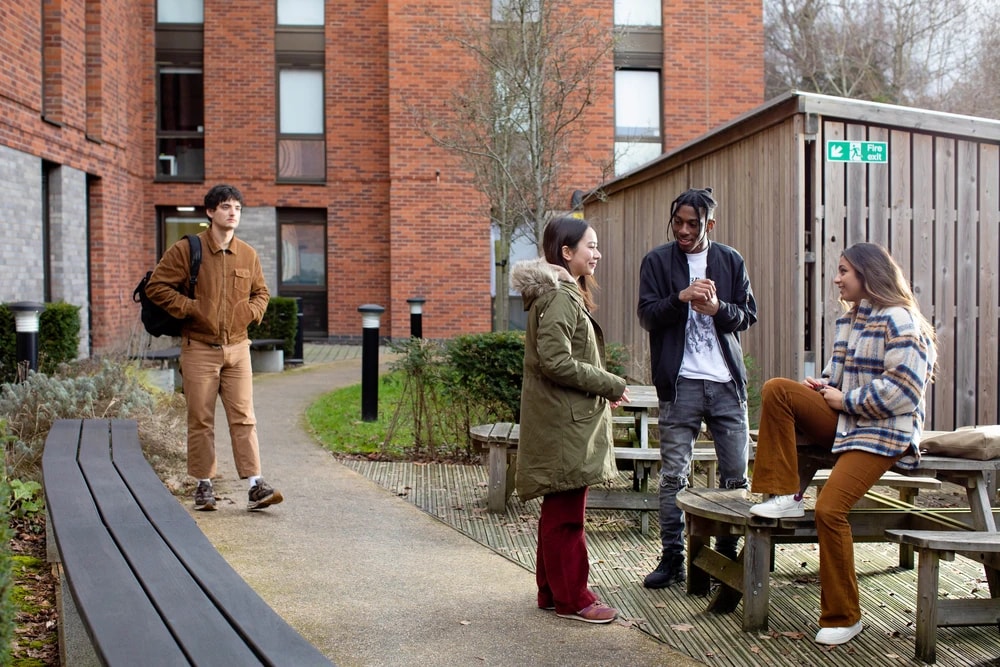 Students sat in courtyard