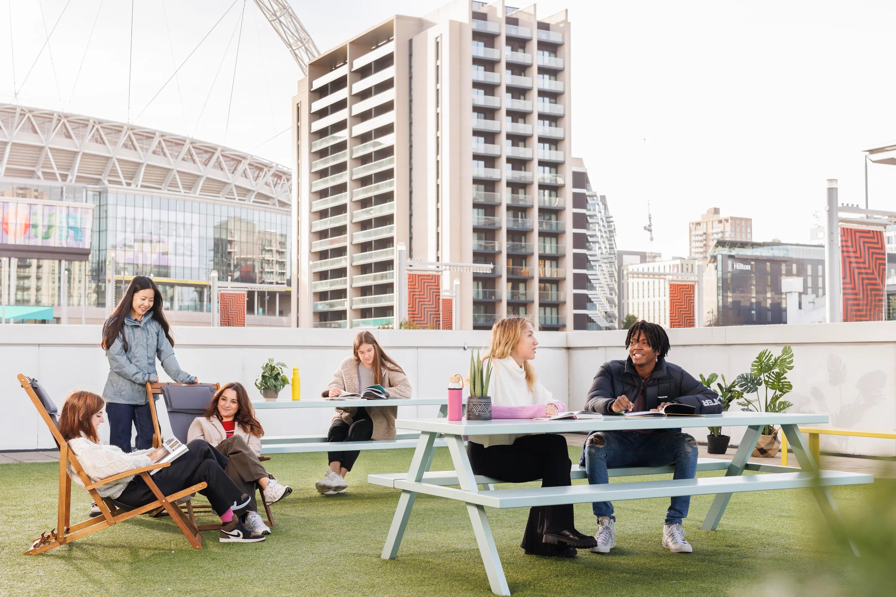 Students using the outdoor area