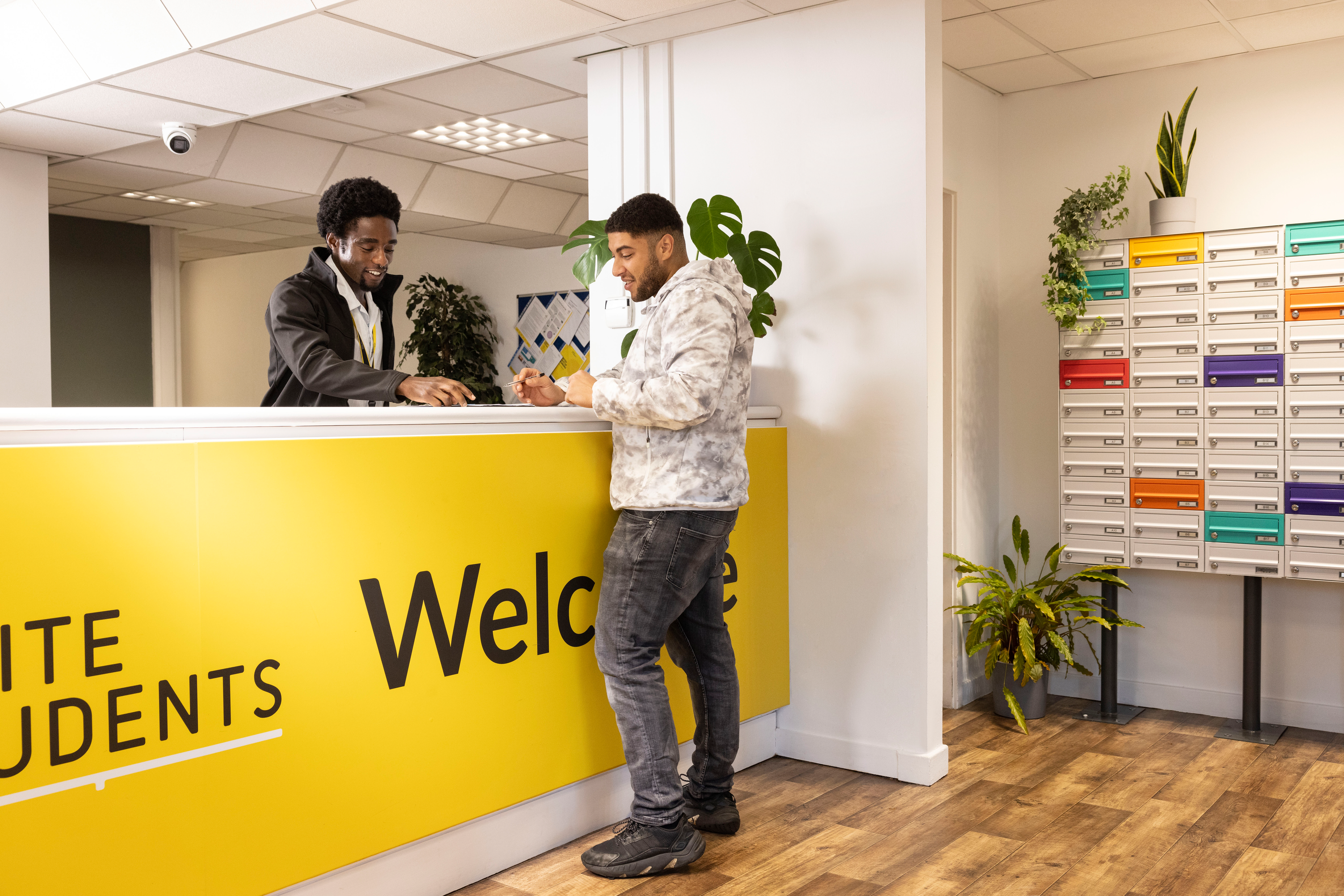 Students in reception area at Brook Hall