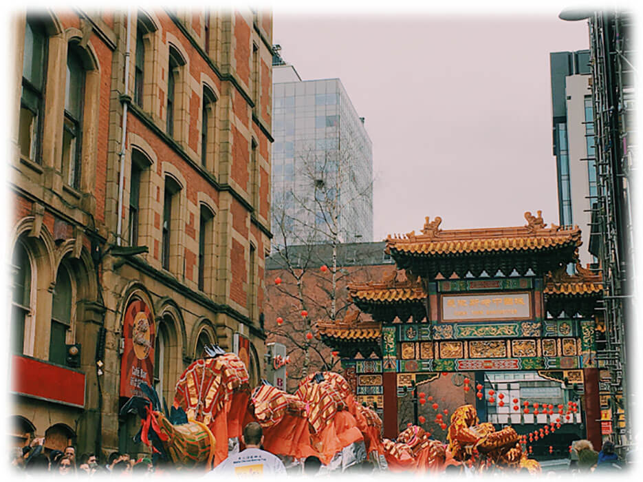 Town decorated for Chinese New Year