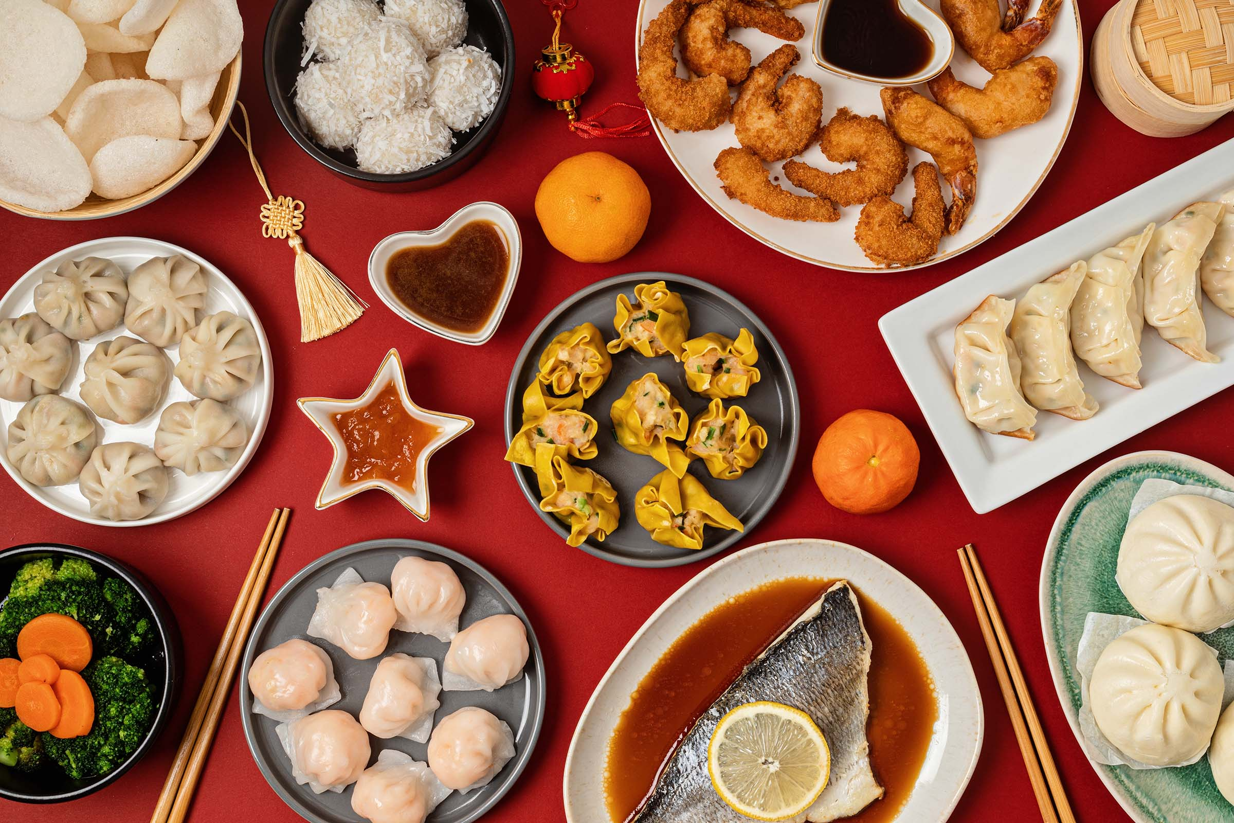 Plates of food on table